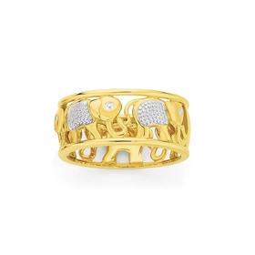 9ct+Gold+Two+Tone+Filigree+Elephant+Ring