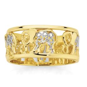 9ct+Gold+Two+Tone+Filigree+Elephant+Ring