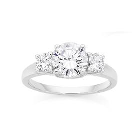 Silver+Three+Stone+Cubic+Zirconia+Ring