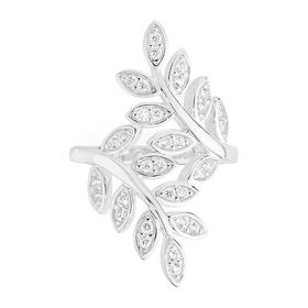 Silver+Cubic+Zirconia+Leaf+Crossover+Ring