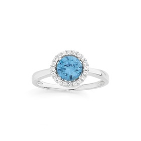 Silver+Aqua+Cubic+Zirconia+Cluster+Ring