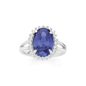 Silver-Dark-Blue-CZ-Cluster-Ring on sale