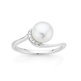 Silver+Pearl+Half+Cubic+Zirconia+Loop+Ring