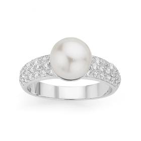 Silver+Cultured+Fresh+Water+Pearl+%26amp%3B+Cubic+Zirconia+Ring