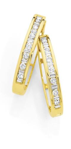 9ct+Gold+Diamond+Hoop+Earrings