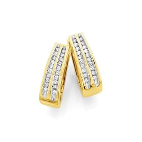 9ct+Gold+Diamond+Double+Row+Huggie+Earrings