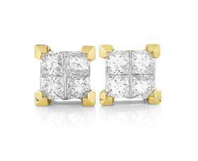 9ct-Gold-Diamond-Princess-Cut-Stud-Earrings on sale