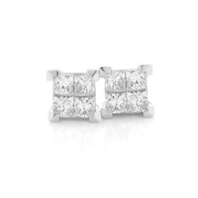 9ct+White+Gold+Diamond+Princess+Cut+Stud+Earrings