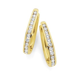 9ct+Gold+Channel+Set+Diamond+Hoop+Earrings