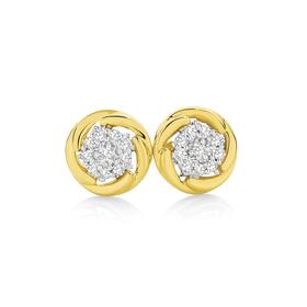 9ct-Gold-Diamond-Cluster-Stud-Earrings on sale