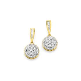 9ct+Gold+Diamond+Cluster+Drop+Earrings