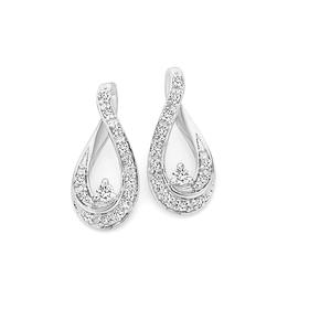 9ct+White+Gold+Diamond+Earrings