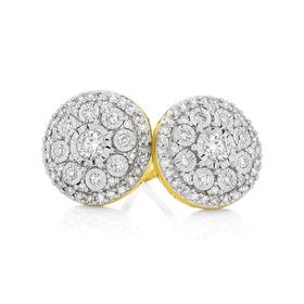 9ct+Gold+Diamond+Round+Brilliant+Cut+Miracle+Set+Cluster+Stud+Earrings