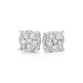 9ct+White+Gold+Diamond+Cluster+Stud+Earrings