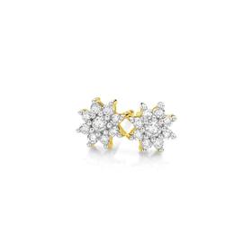 9ct+Gold+Diamond+Cluster+Stud+Earrings