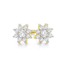 9ct+Gold+Diamond+Flower+Stud+Earrings