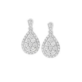 9ct+White+Gold+Diamond+Tear+Drop+Earrings