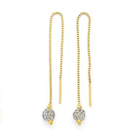 9ct+Gold+Two+Tone+Thread+Filigree+Ball+Drop+Earrings