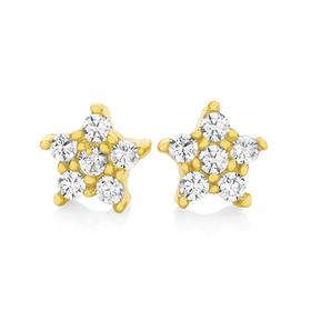 9ct+Gold+CZ+Star+Stud+Earrings