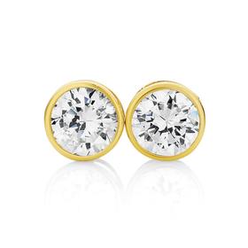 9ct+Gold+CZ+5mm+Round+Studs