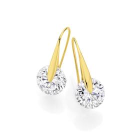 9ct+Gold+Round+CZ+Gold+Bar+Hook+Earrings