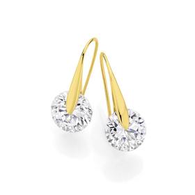 9ct-Gold-Round-CZ-Gold-Bar-Hook-Earrings on sale