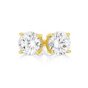 9ct+Gold+CZ+Round+Brilliant+Cut+Stud+Earrings