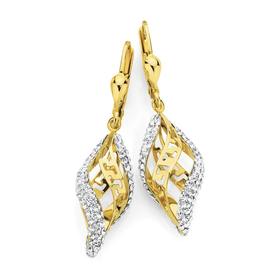 9ct+Gold+Crystal+Greek+Key+Drop+Earrings