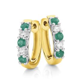 9ct+Two+Tone+Emerald+%26amp%3B+Diamond+Huggies