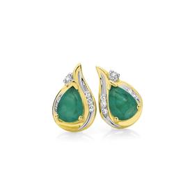 9ct+Gold+Emerald+%26amp%3B+Diamond+Earrings