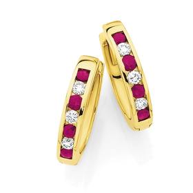 9ct+Gold+Ruby+%26amp%3B+Diamond+Huggie+Earrings