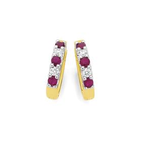 9ct-Gold-Natural-Ruby-15ct-Diamond-Huggie-Earrings on sale