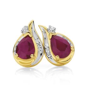 9ct-Gold-Ruby-Diamond-Earrings on sale