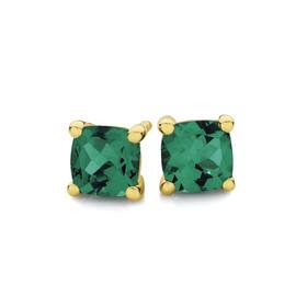 9ct+Gold+Created+Emerald+Studs