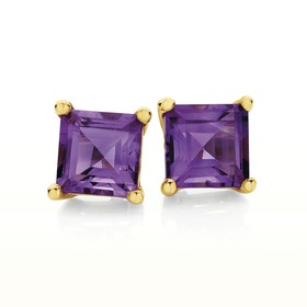 9ct+Gold+Amethyst+Studs