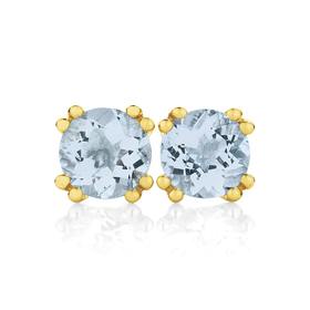 9ct+Gold+Aquamarine+Stud+Earrings