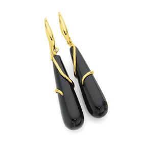 9ct+Gold+Black+Onyx+Drop+Earrings