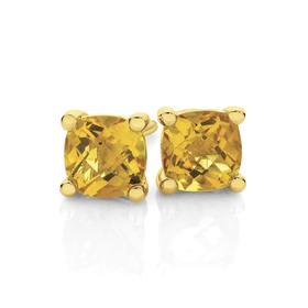 9ct+Gold+Citrine+Studs