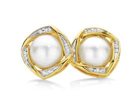 9ct+Gold+Cultured+Mabe+Pearl+%26amp%3B+Diamond+Studs