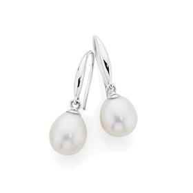 9ct-White-Gold-Cultured-Fresh-Water-Pearl-Hook-Earrings on sale