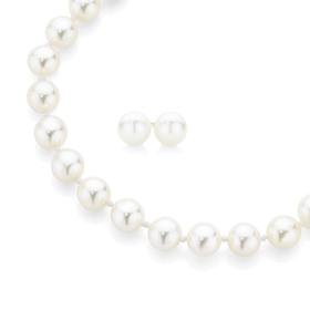 14ct+Cultured+Akoya+Pearl+Necklace+%26amp%3B+Stud+Set