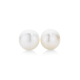 9ct+White+Gold+Pearl+Stud+Earrings