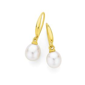 9ct+Gold+Cultured+Fresh+Water+Pearl+Tear+Drop+Earrings