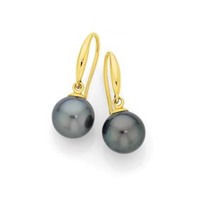 9ct+Gold+Tahitian+Pearl+Drop+Earrings