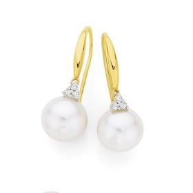 9ct-Gold-Cultured-Freshwater-Pearl-10ct-Diamond-Hook-Earrings on sale