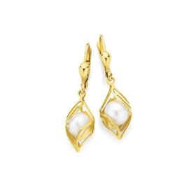 9ct+Gold+Cultured+Fresh+Water+Pearl+Drop+Earrings