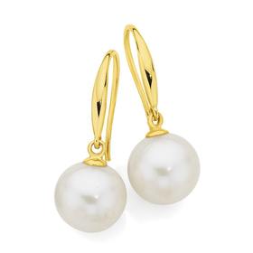 9ct+Gold+Cultured+Fresh+Water+Pearl+Drop+Earrings