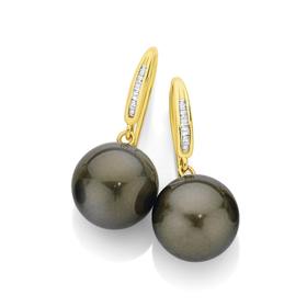 9ct+Gold+Tahitian+Pearl+%26+Diamond+Drop+Earrings