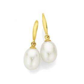 9ct+Gold+Pearl+Drop+Earrings