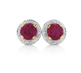 9ct+Gold+Created+Ruby+%26amp%3B+Diamond+Frame+Studs